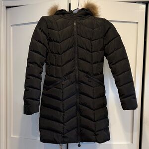 Women's Black Quilted Coat with Fur Trim